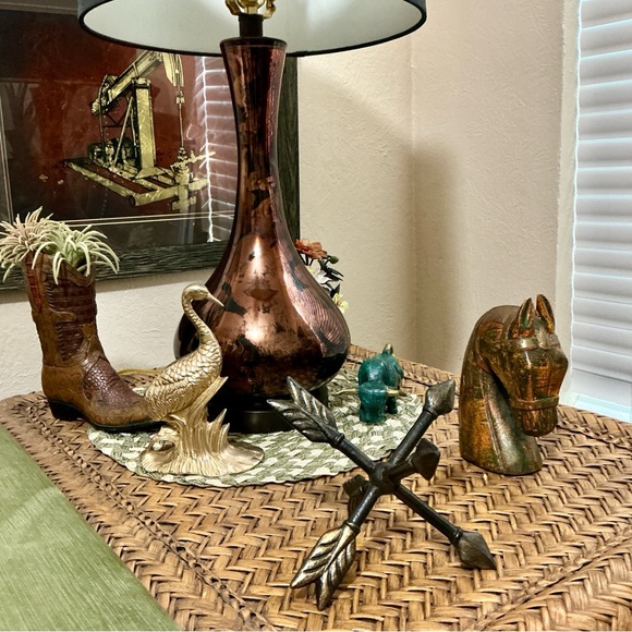 Metallic Arrow Sculpture Center Crossing Triple Arrows Accent Tabletop Decor - Picture 2 of 15